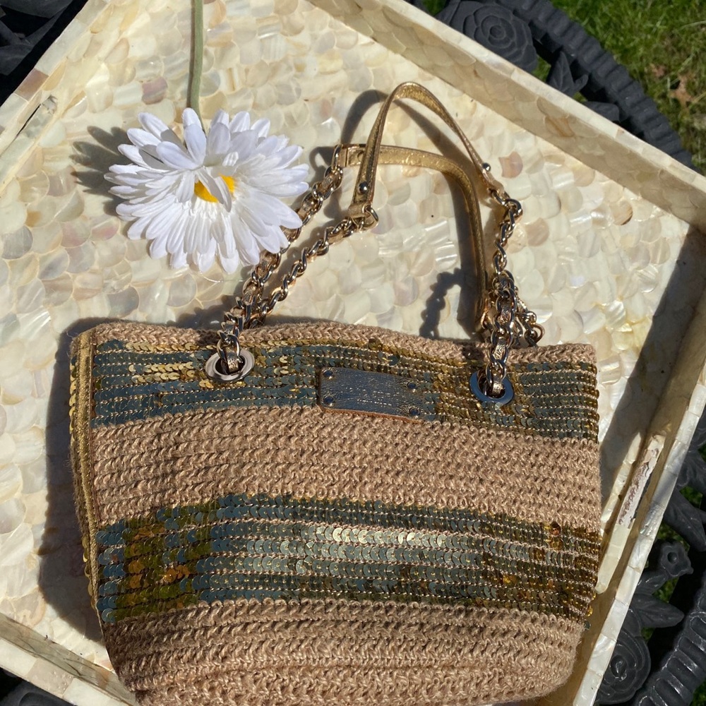 Kate Spade gold sequin & natural small shoulder bag with gold leather - Picture 5 of 15